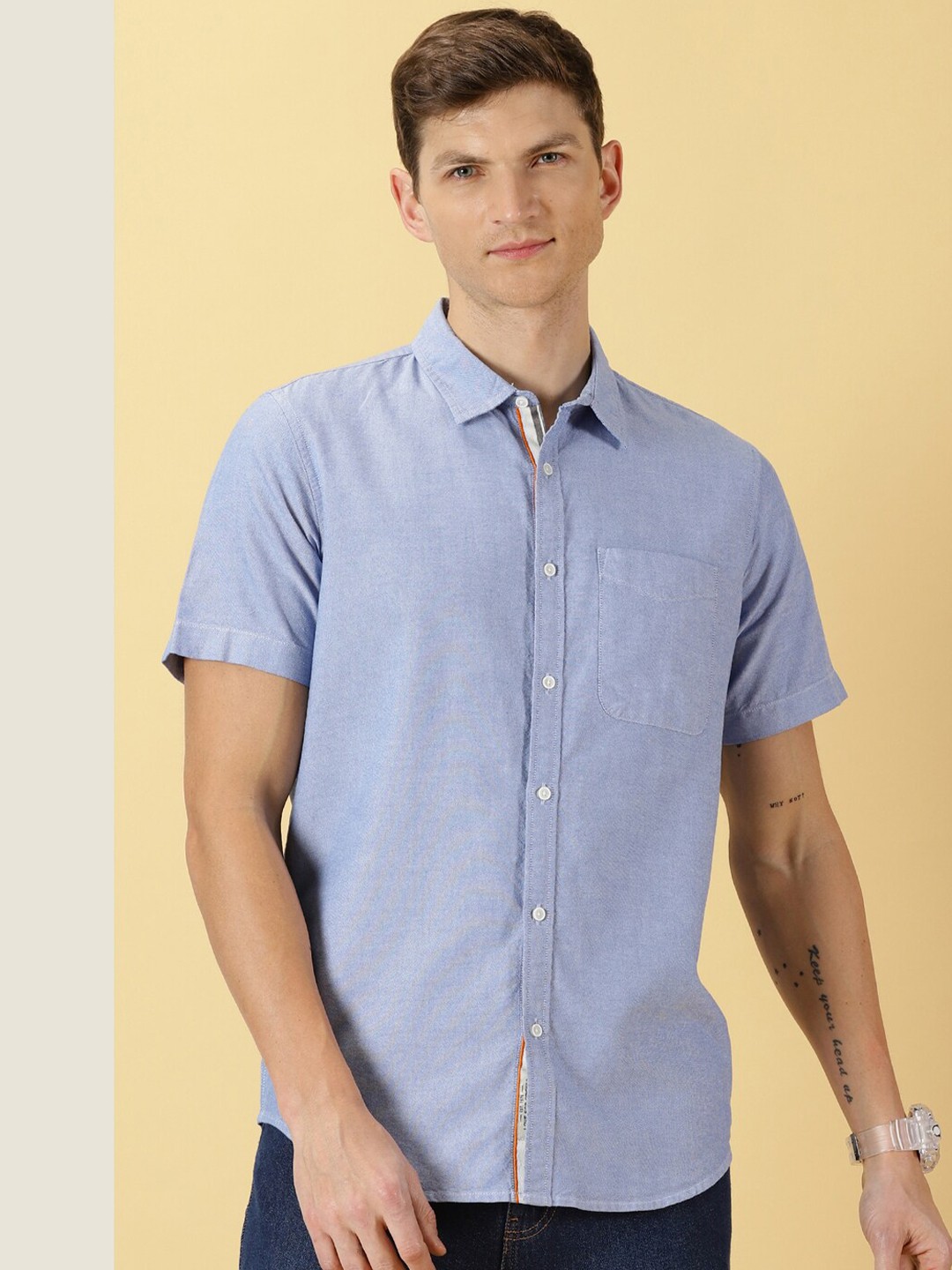 

Thomas Scott Classic Slim Fit Spread Collar Casual Pure Cotton Shirt, Blue