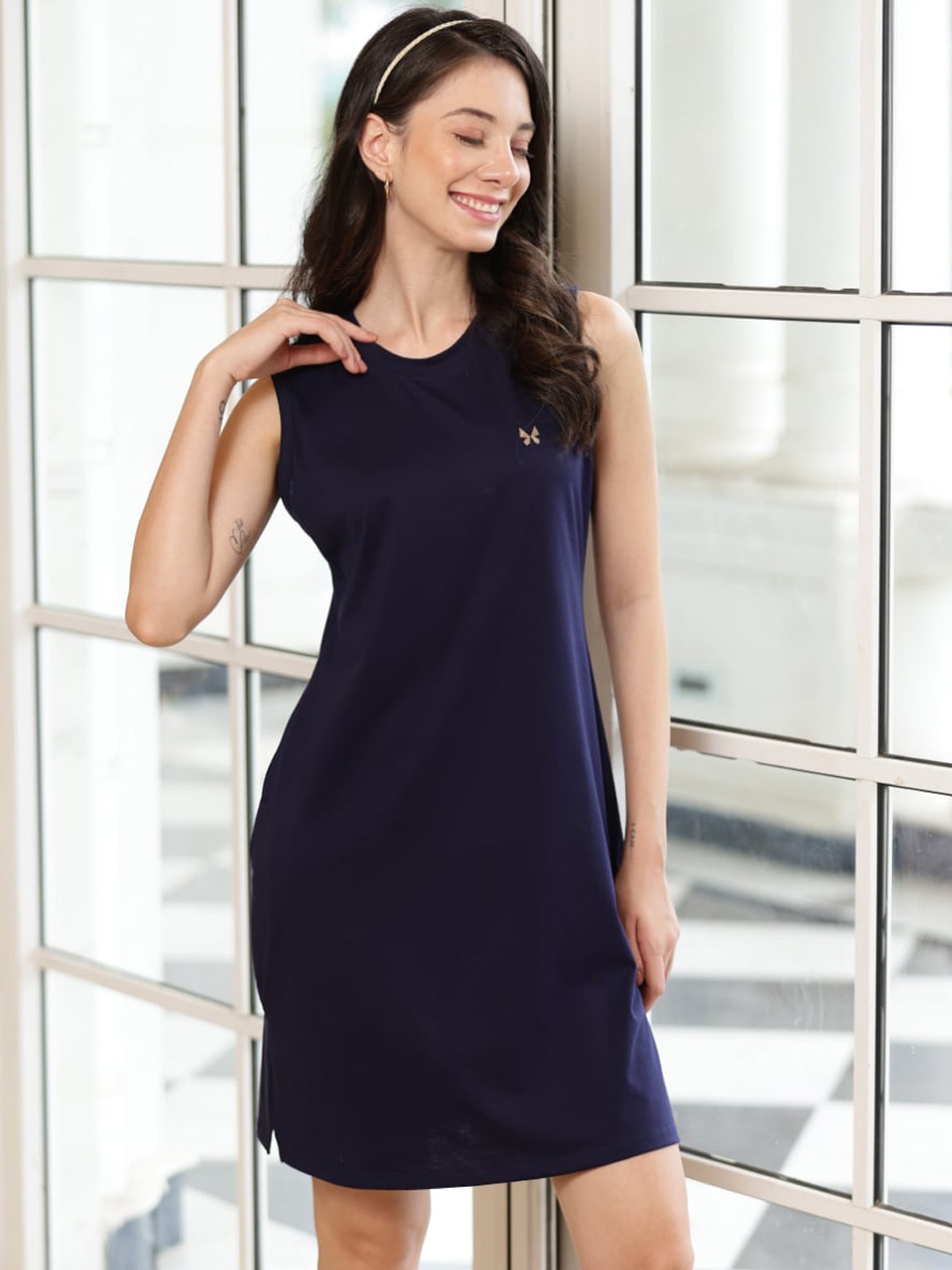 

TITTLI Round Neck A-Line Dress, Navy blue