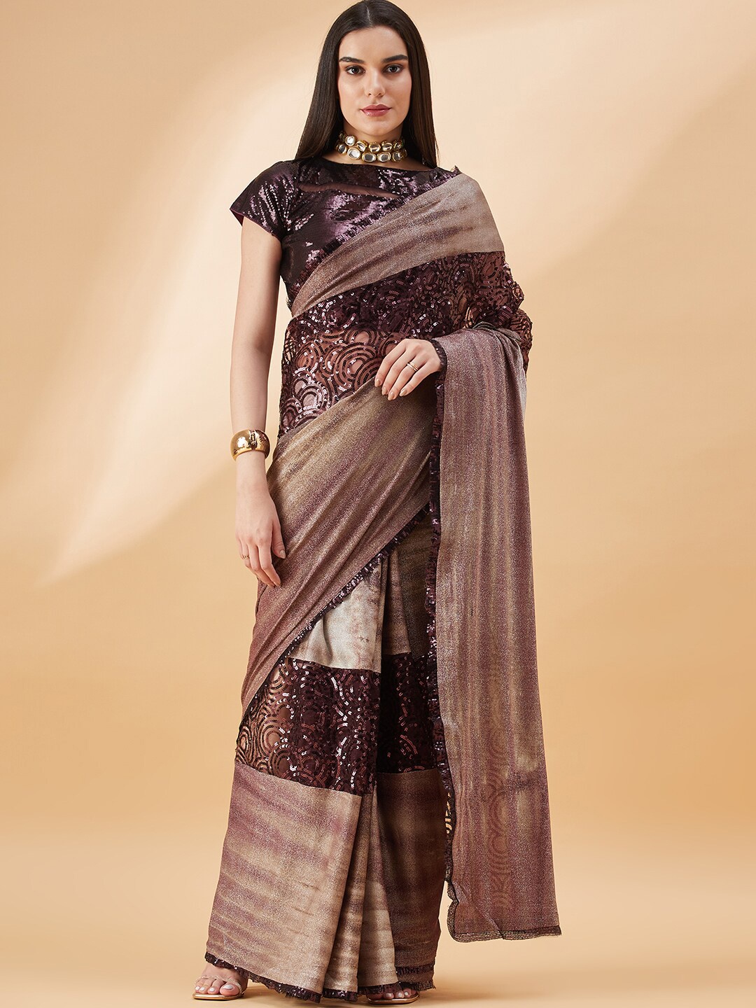 

all about you Floral Embroidered Net Saree, Magenta