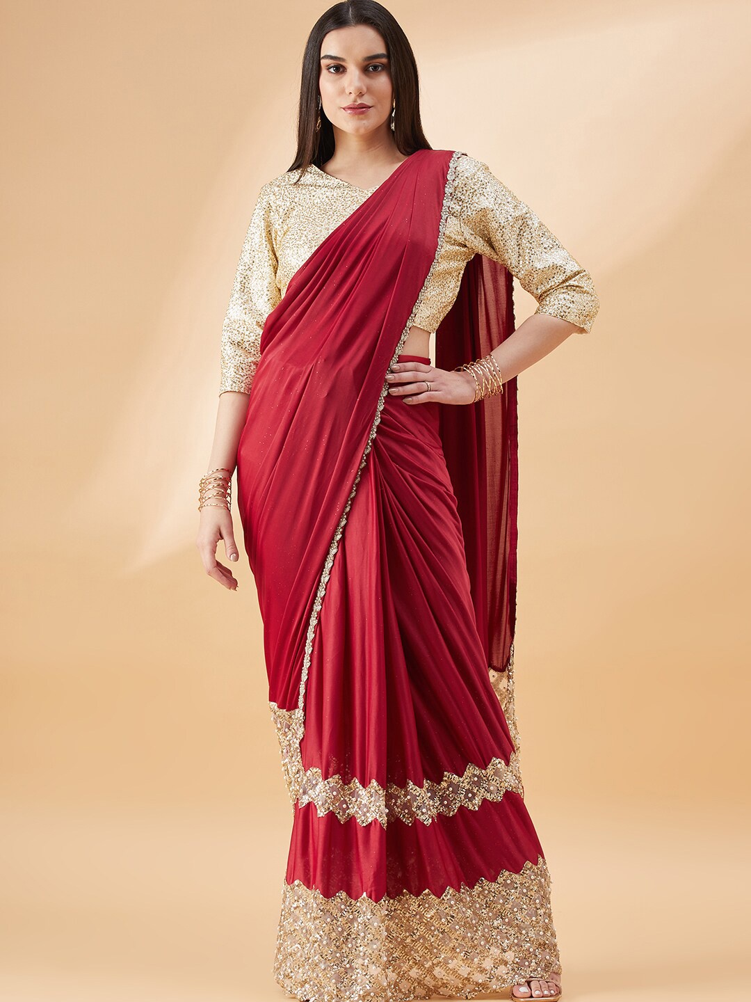 

all about you Embellished Ready to Wear Saree, Maroon