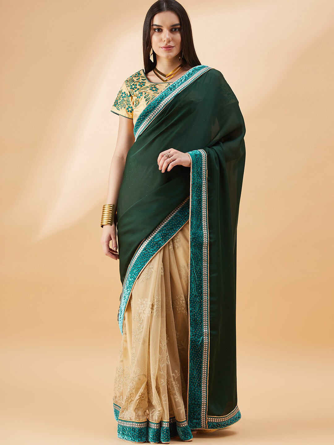 

all about you Floral Embroidered Saree, Green