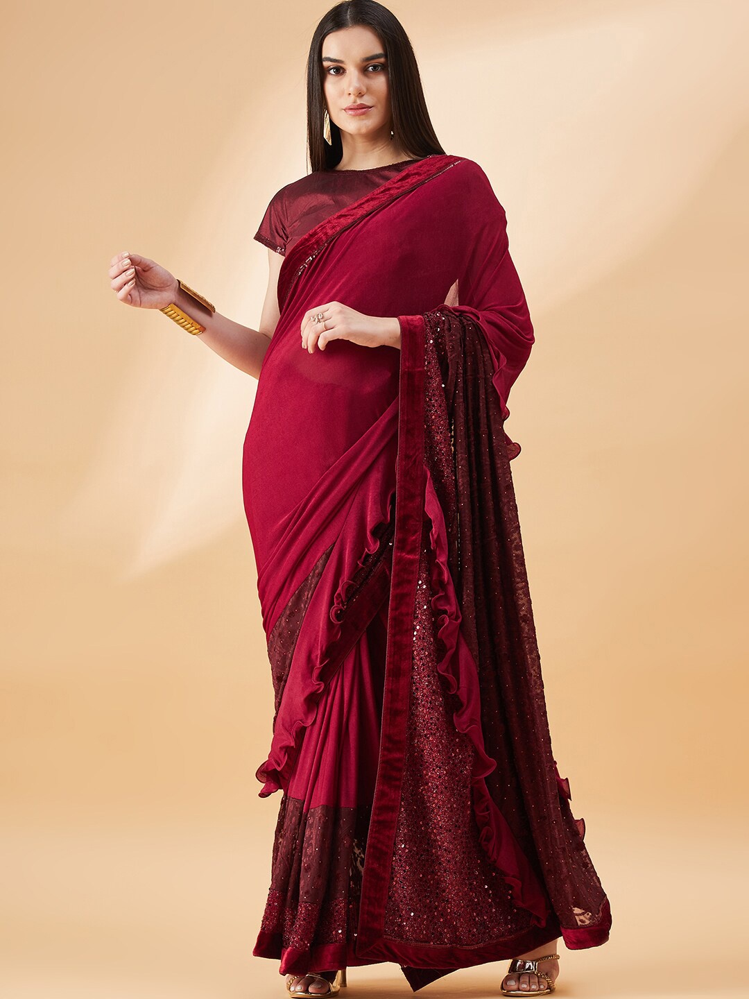 

all about you Embellished Ready to Wear Saree, Red