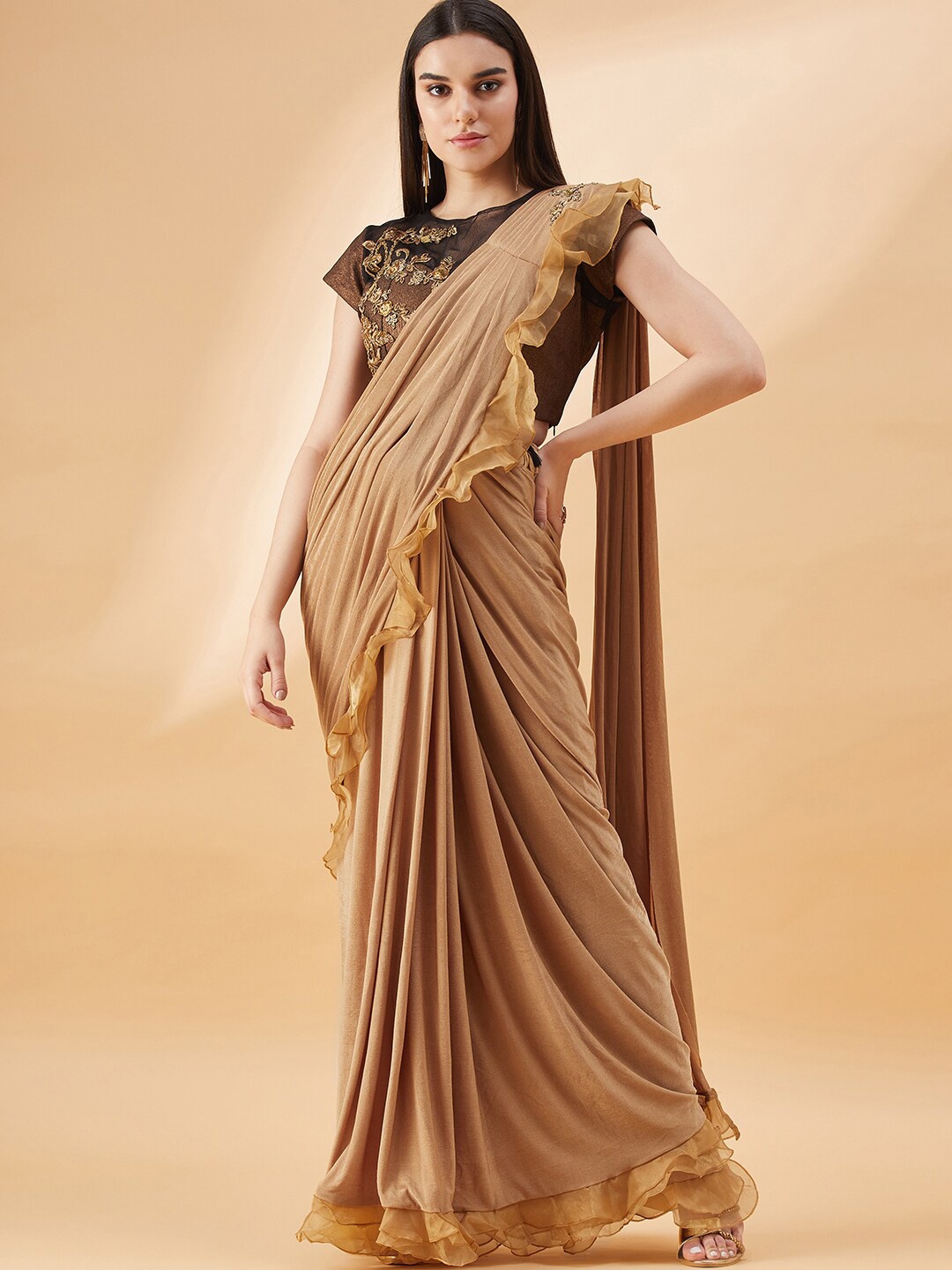

all about you Embroidered Ready to Wear Saree, Beige