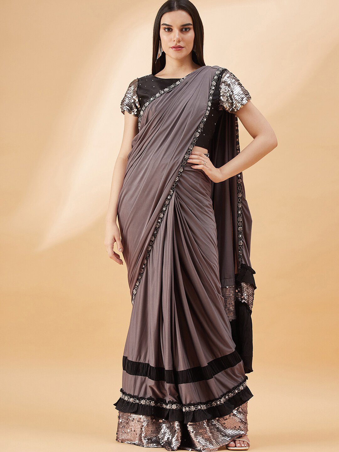 

all about you Embellished Ready to Wear Saree, Grey