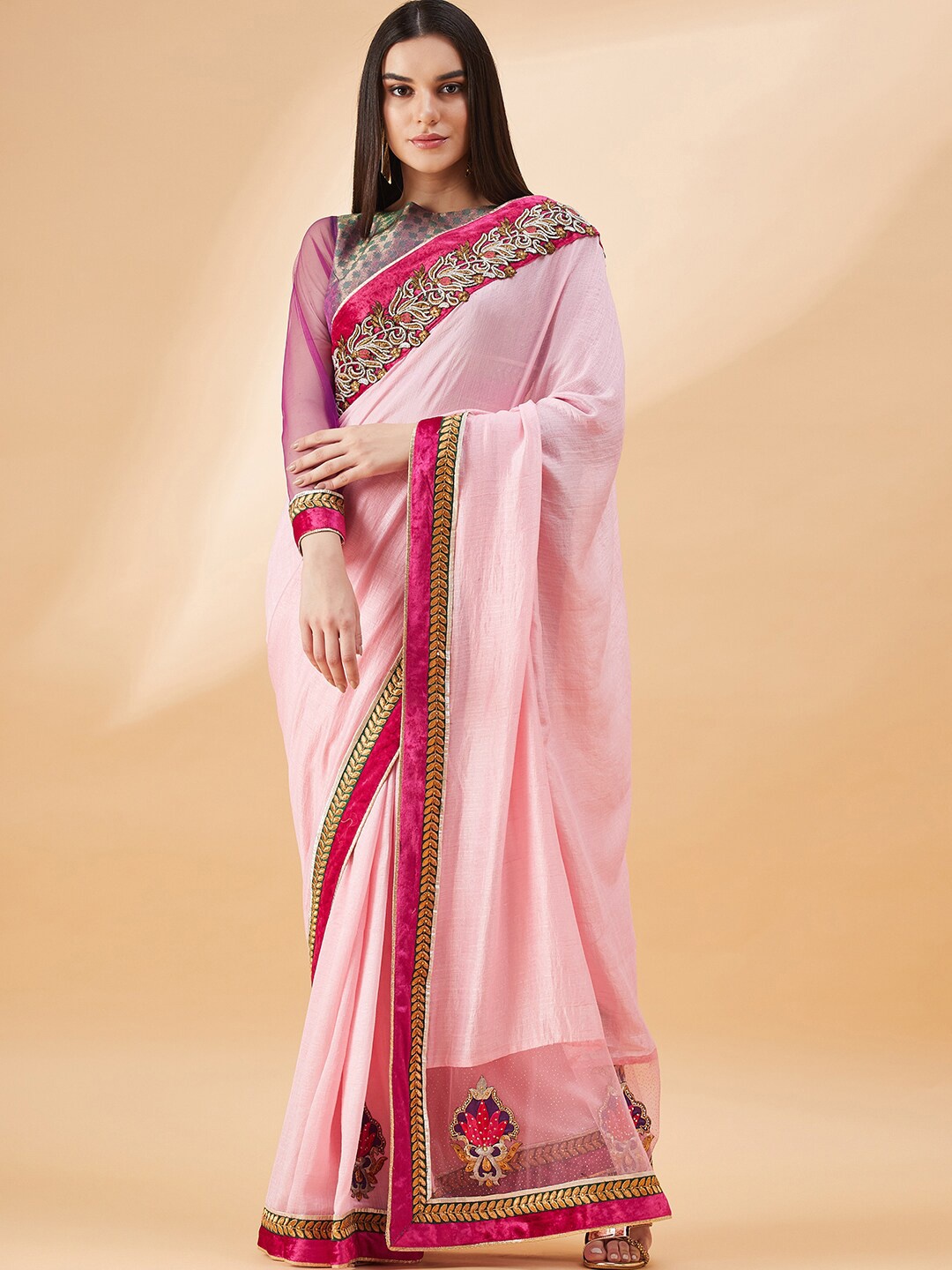 

all about you Floral Embroidered Saree, Pink