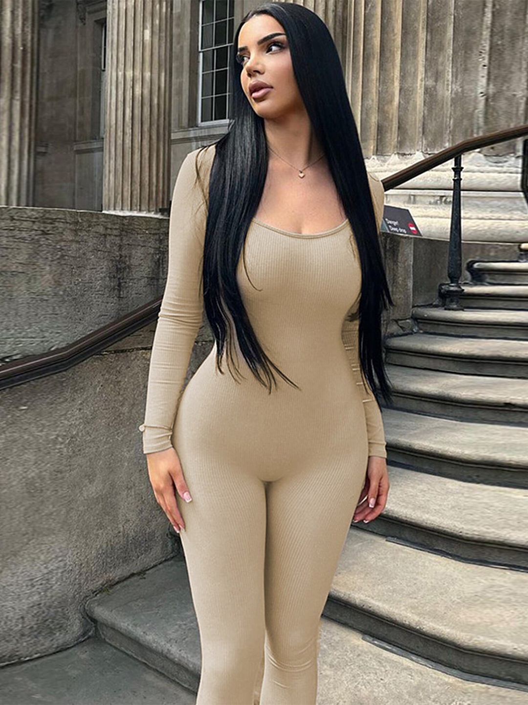 

LULU & SKY Scoop Neck Basic Jumpsuit, Beige