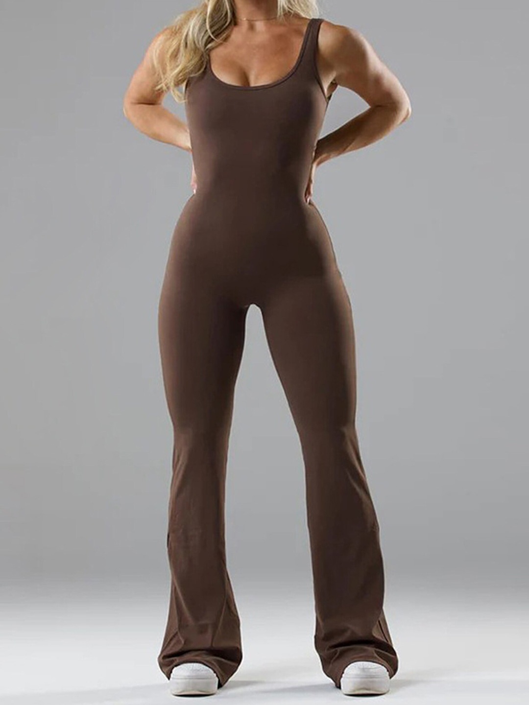 

LULU & SKY Cut-Out Detailed Sport Jumpsuit, Brown