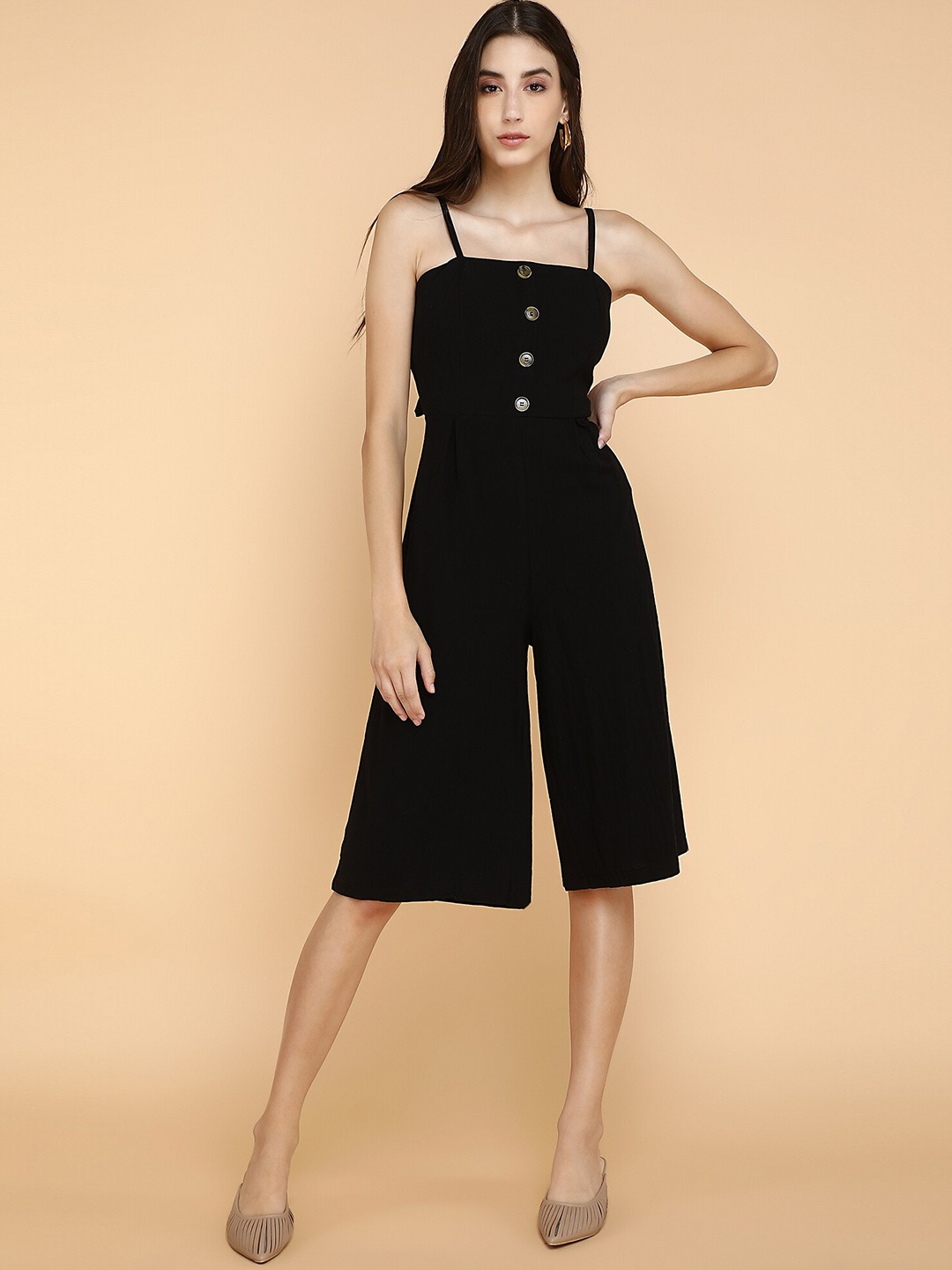 

LULU & SKY Shoulder Straps Culotte Jumpsuit, Black