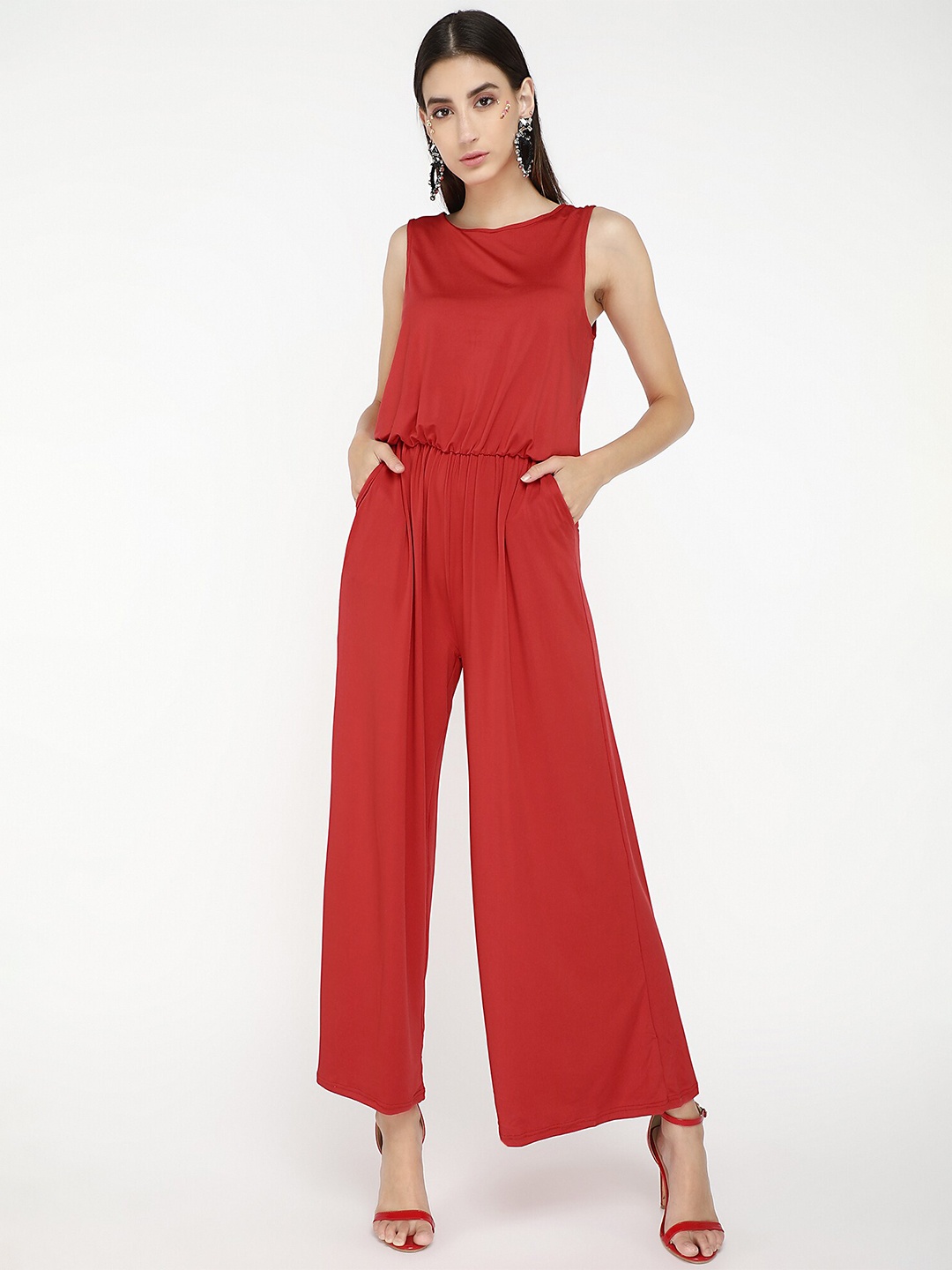 

LULU & SKY Round Neck Culotte Jumpsuit, Red