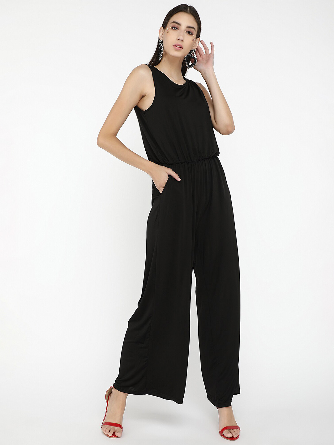 

LULU & SKY Round Neck Culotte Jumpsuit, Black