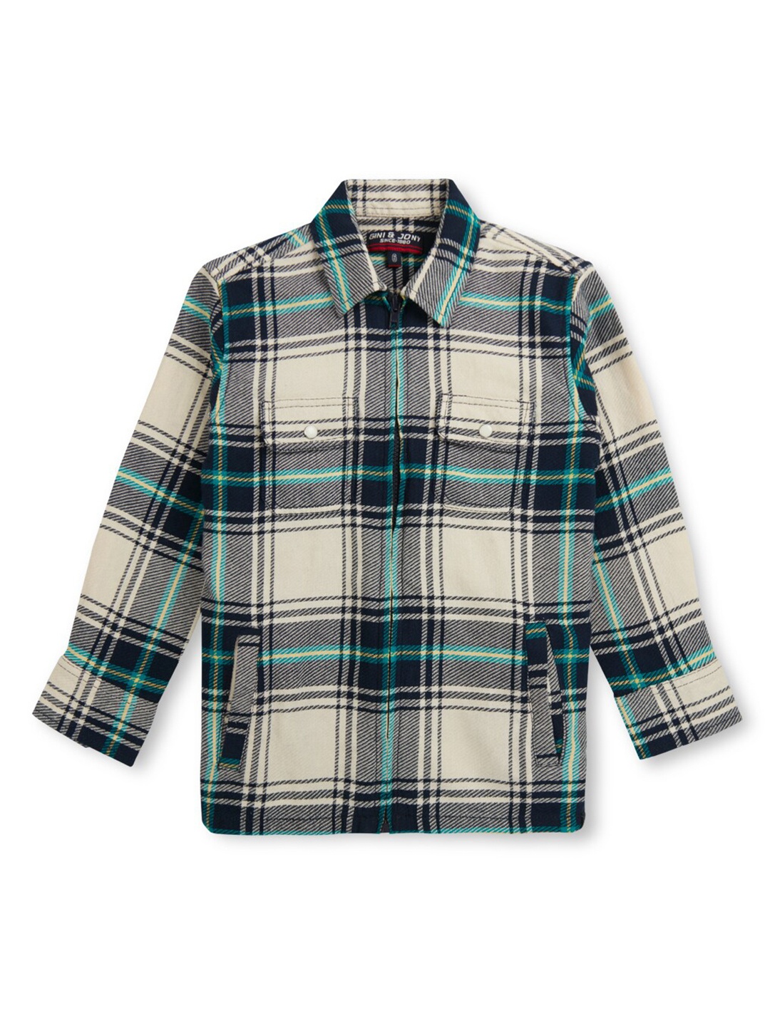 

Gini and Jony Boys Spread Collar Checked Cotton Shirt, Blue