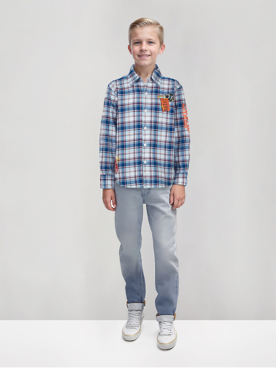 

Gini and Jony Boys Spread Collar Checked Cotton Shirt, Blue