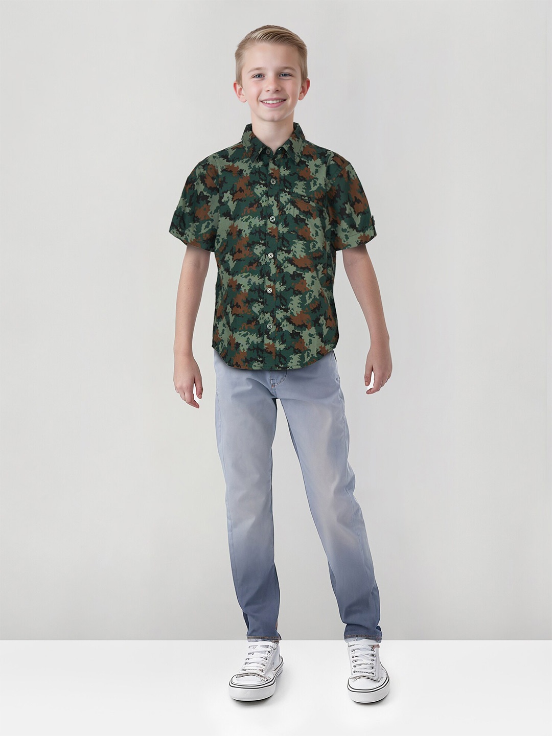 

Gini and Jony Boys Abstract Printed Cotton Shirt, Green