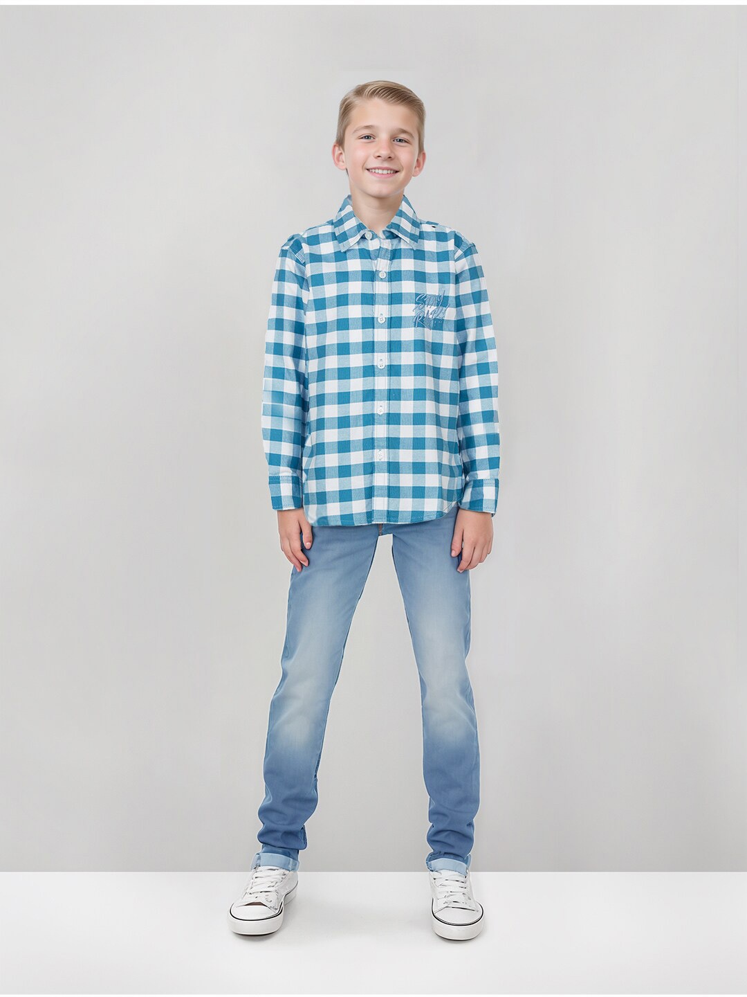 

Gini and Jony Boys Spread Collar Checked Shirt, Blue