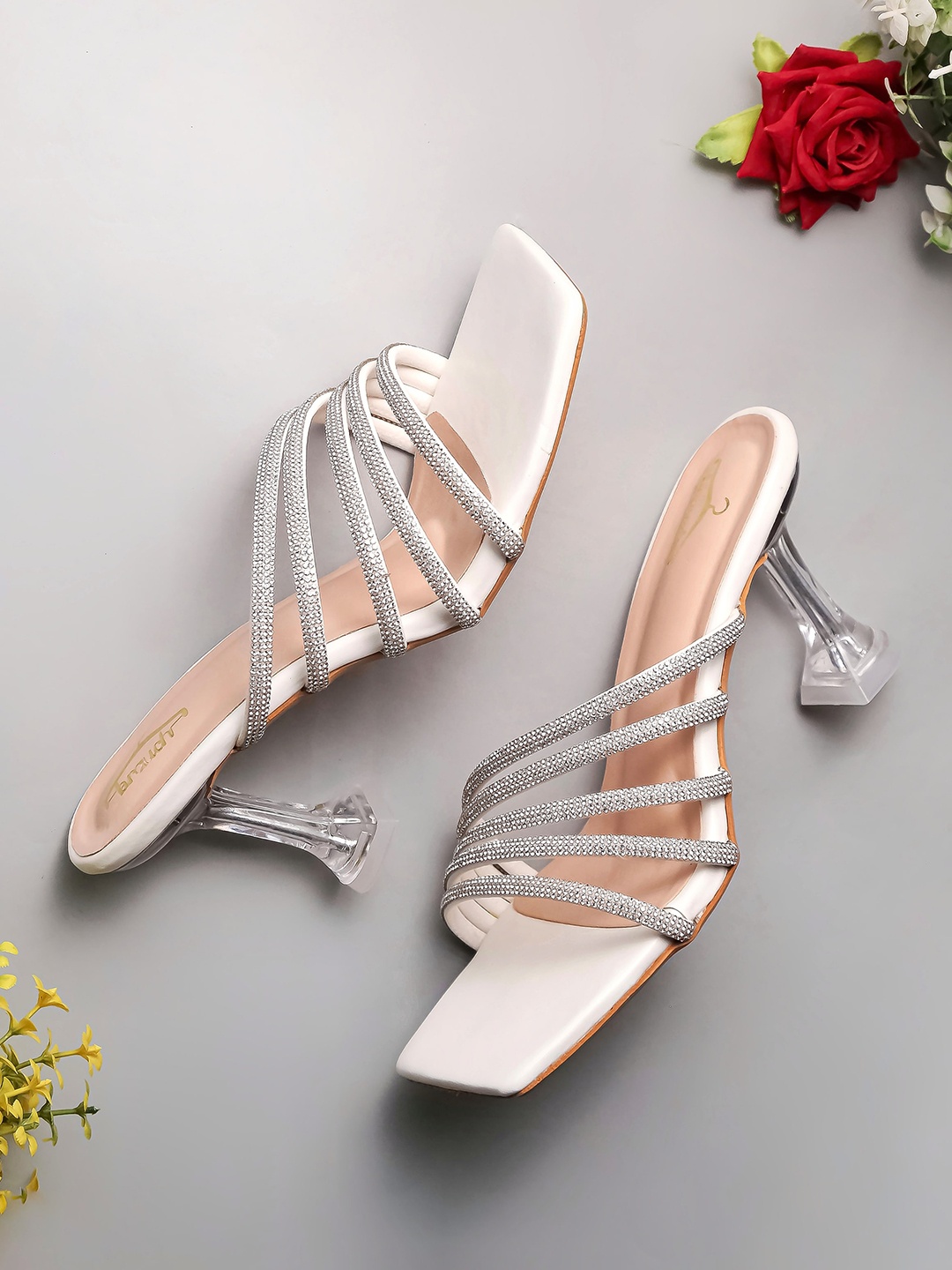

Brauch Embellished Square Toe Stiletto Heels, White