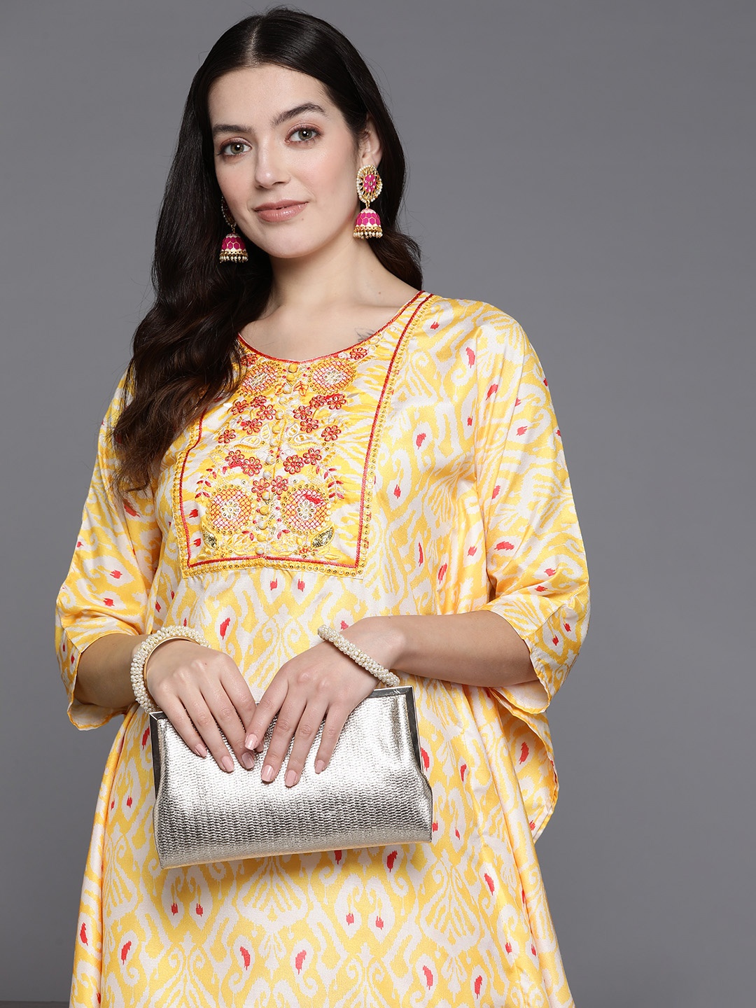 

Indo Era Women Floral Embroidered Regular Sequinned Kurta with Trousers, Yellow