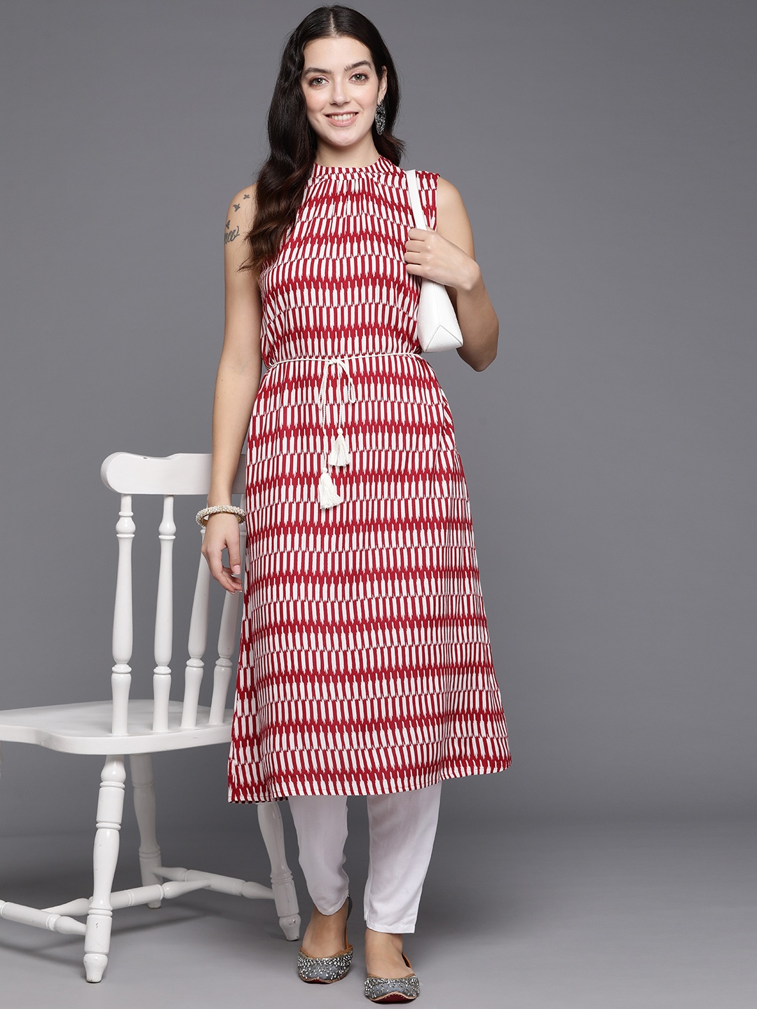 

Indo Era Women Abstract Printed A-Line Kurta, Red