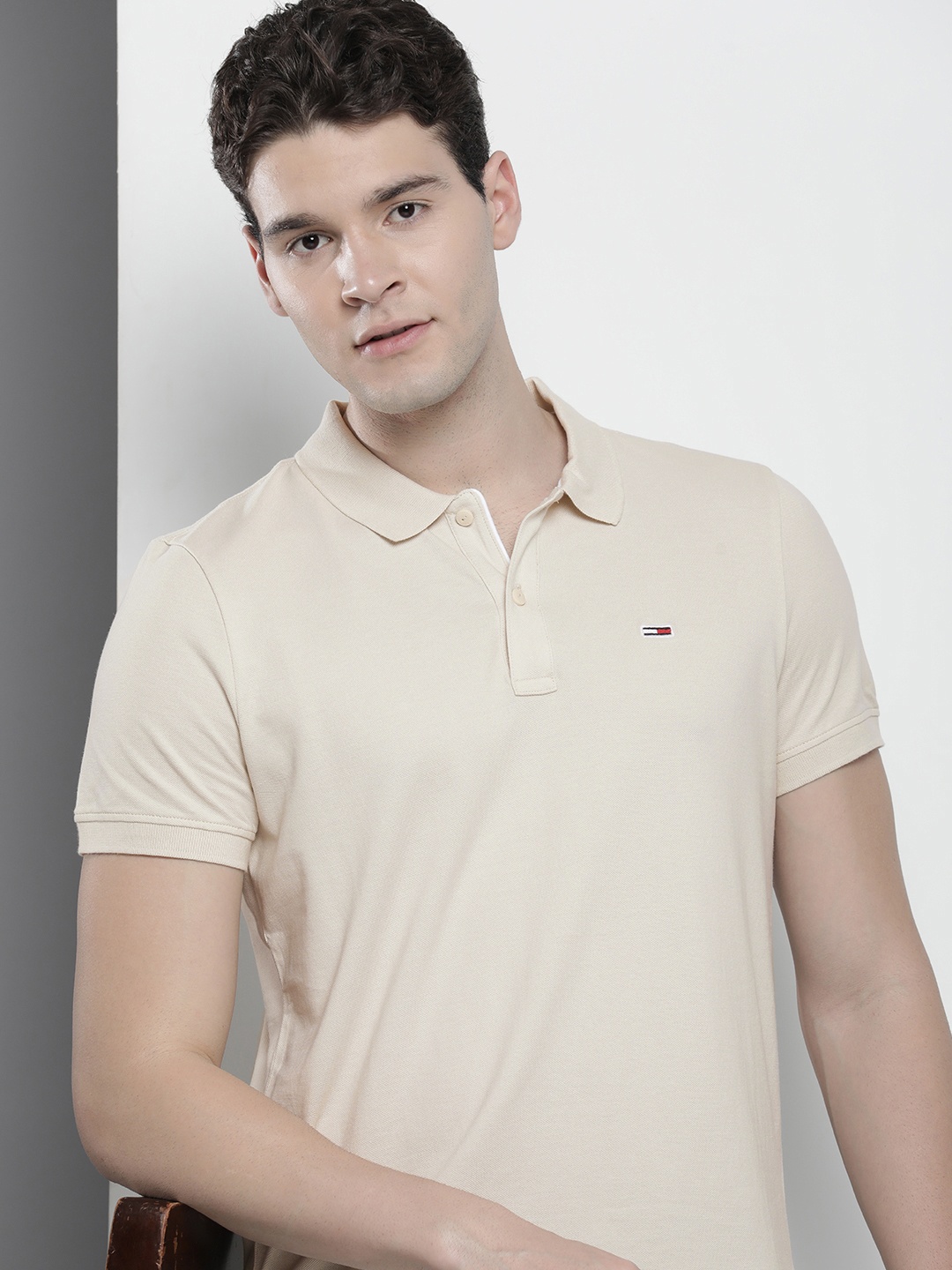 

Tommy Hilfiger Pure Cotton Slim Fit Polo Collar T-shirt, Beige