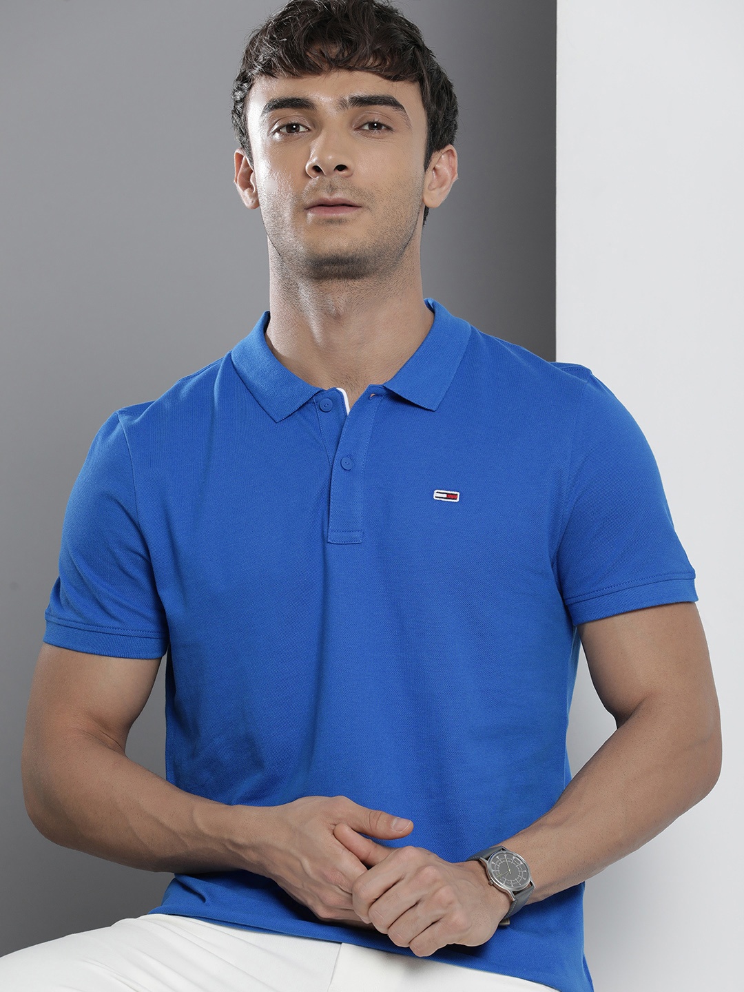 

Tommy Hilfiger Solid Polo Collar Pure Cotton Slim Fit T-shirt, Blue