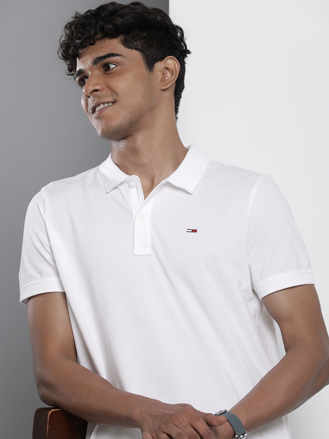 

Tommy Hilfiger Men Polo Collar Pure Cotton Slim Fit T-shirt, White