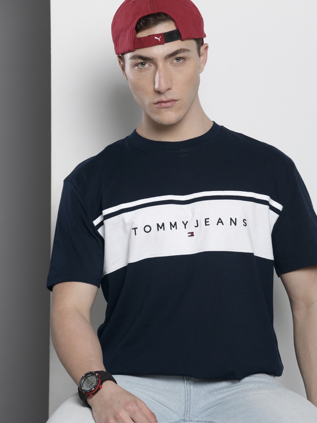 

Tommy Hilfiger Colourblocked Pure Cotton T-shirt, Navy blue