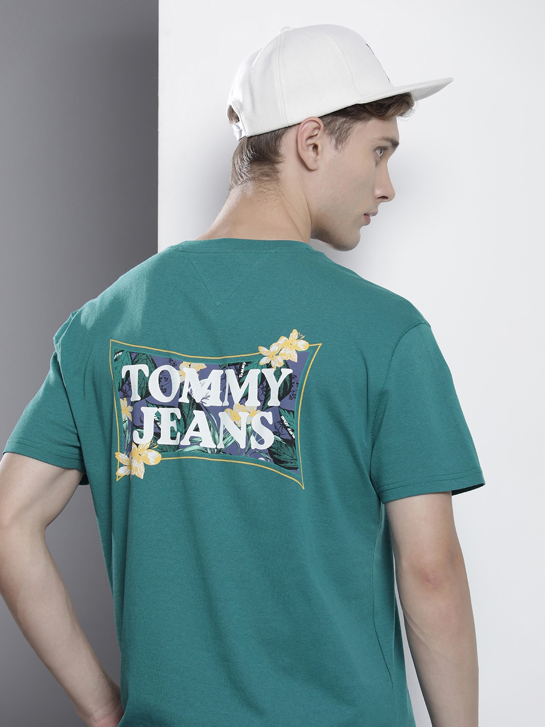 

Tommy Hilfiger Pure Cotton Brand Logo Printed Drop-Shoulder Sleeves T-shirt, Teal