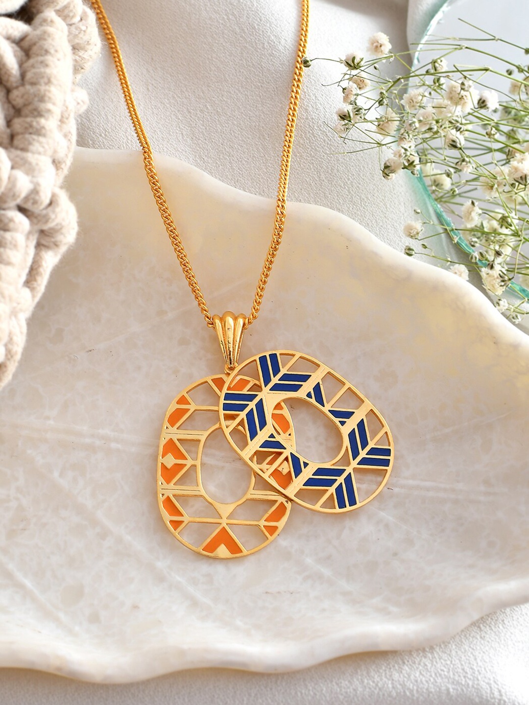 

Voylla Gold-Plated Dakarai Dual Enamelled Pendant With Chain