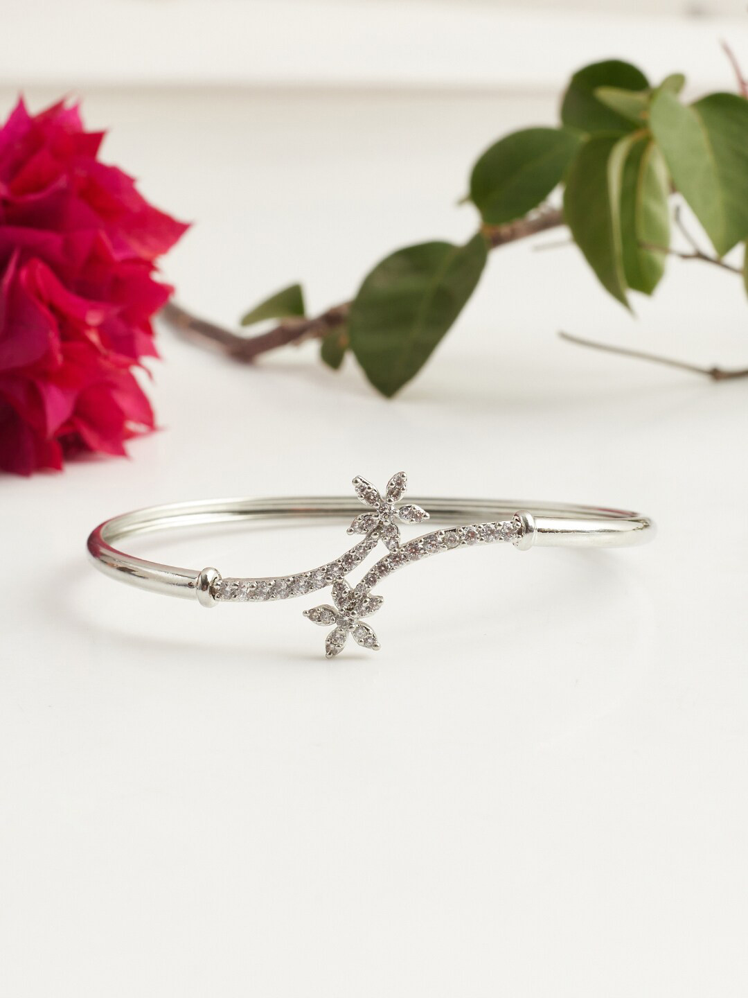 

Voylla Elegance Versatile Rhodium-Plated Cubic Zirconia Bangle-Style Bracelet, Silver