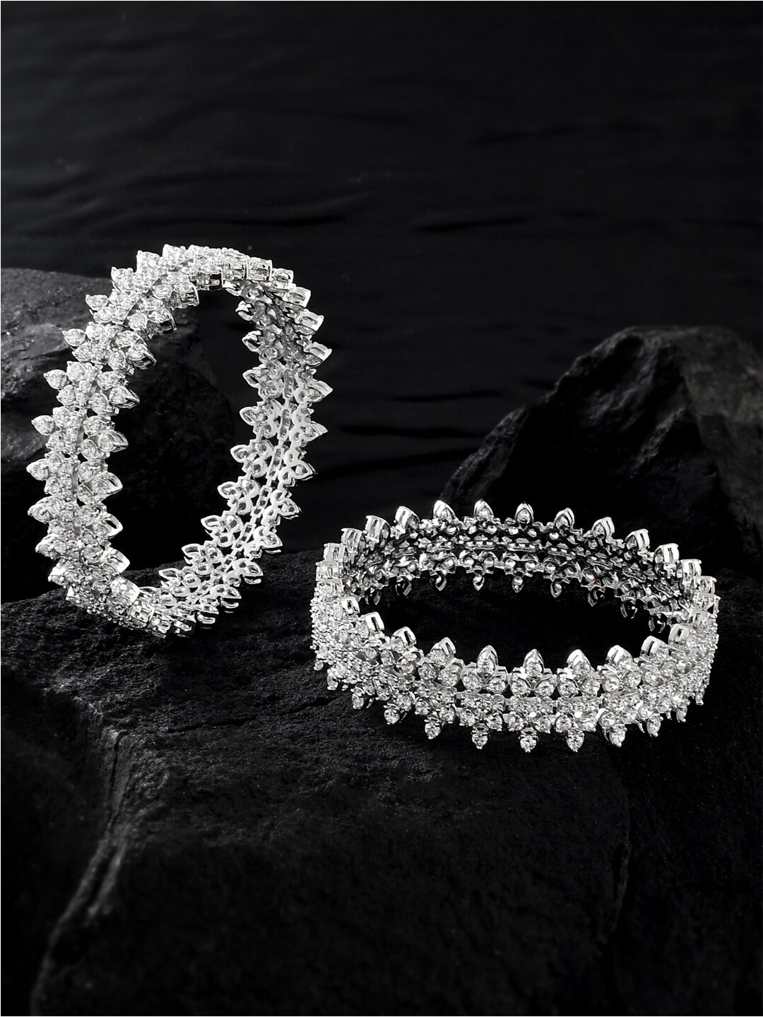 

Voylla Set Of 2 Rhodium-Plated Bangles, Silver