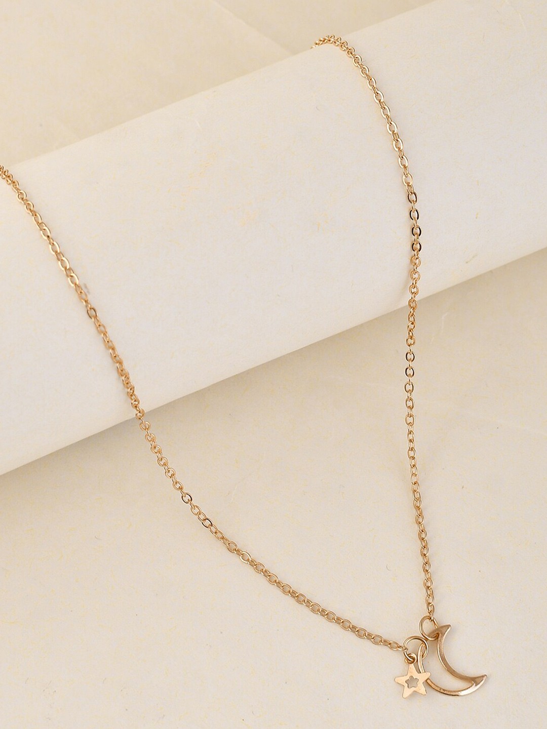 

Voylla Gold-Plated Moon And Stars Interlinked Charm Necklace