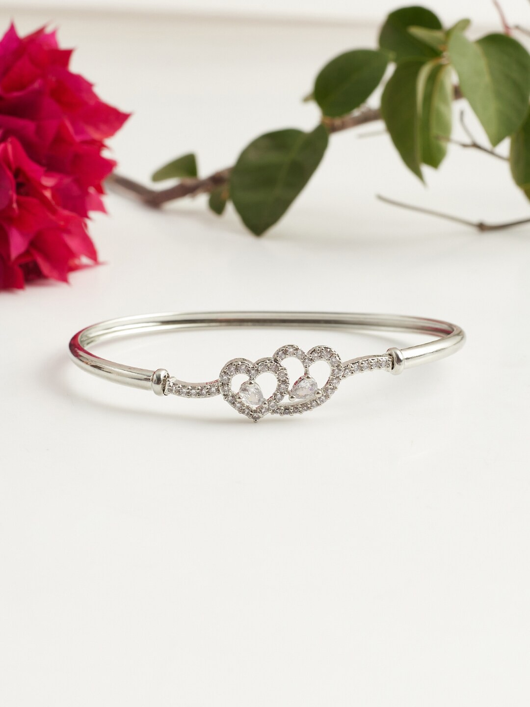 

Voylla Elegance Collection Rhodium-Plated Cubic Zirconia Bangle-Style Bracelet, Silver