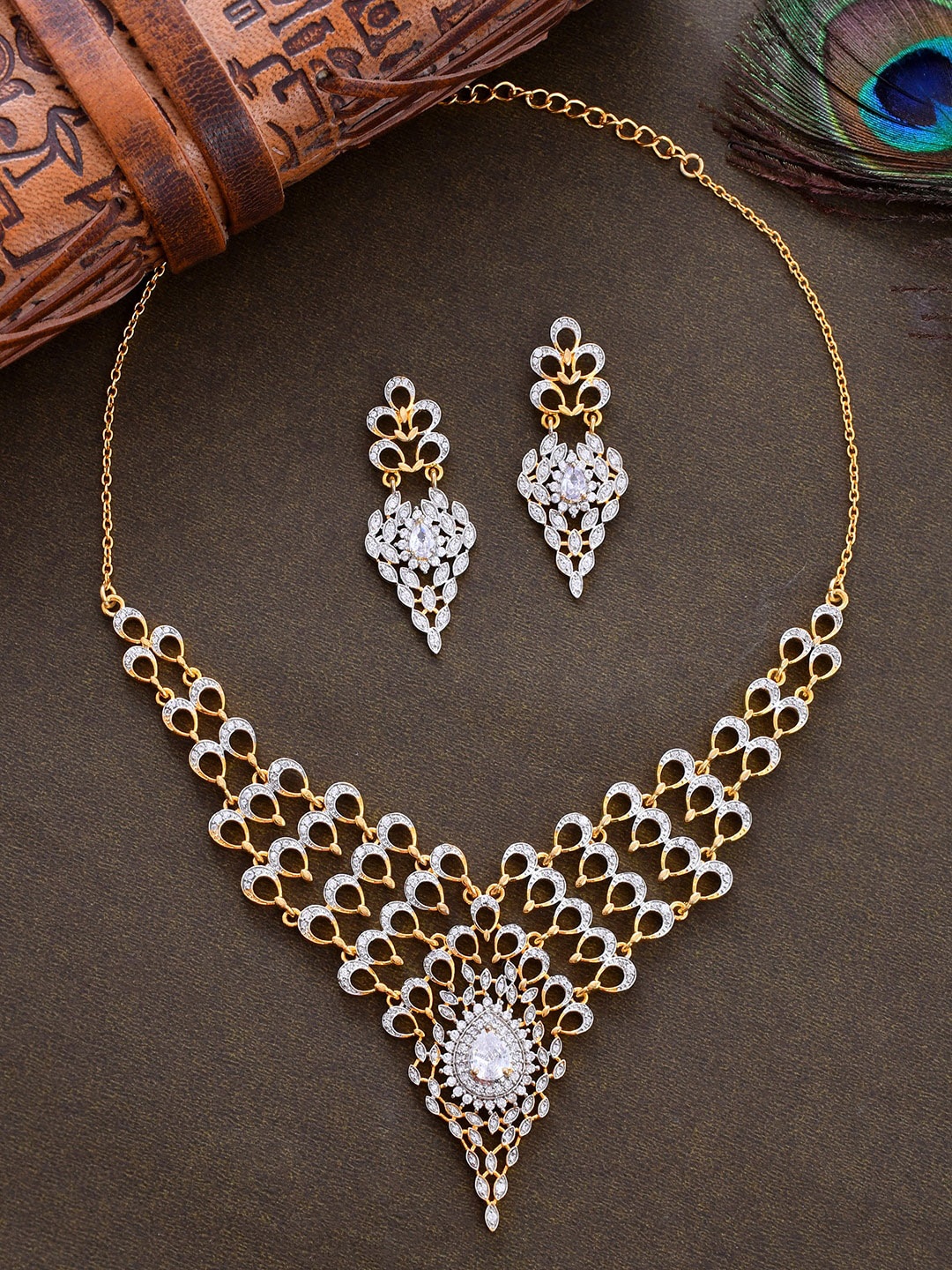 

Voylla Gold Plated Cubic Zirconia Stone-Studded Jewellery Set