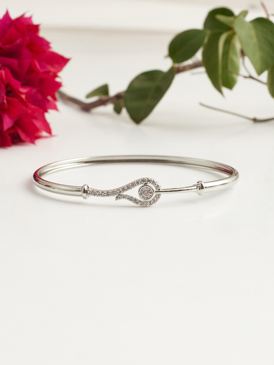 

Voylla Rhodium-Plated Cubic Zirconia Bangle-Style Bracelet, Silver