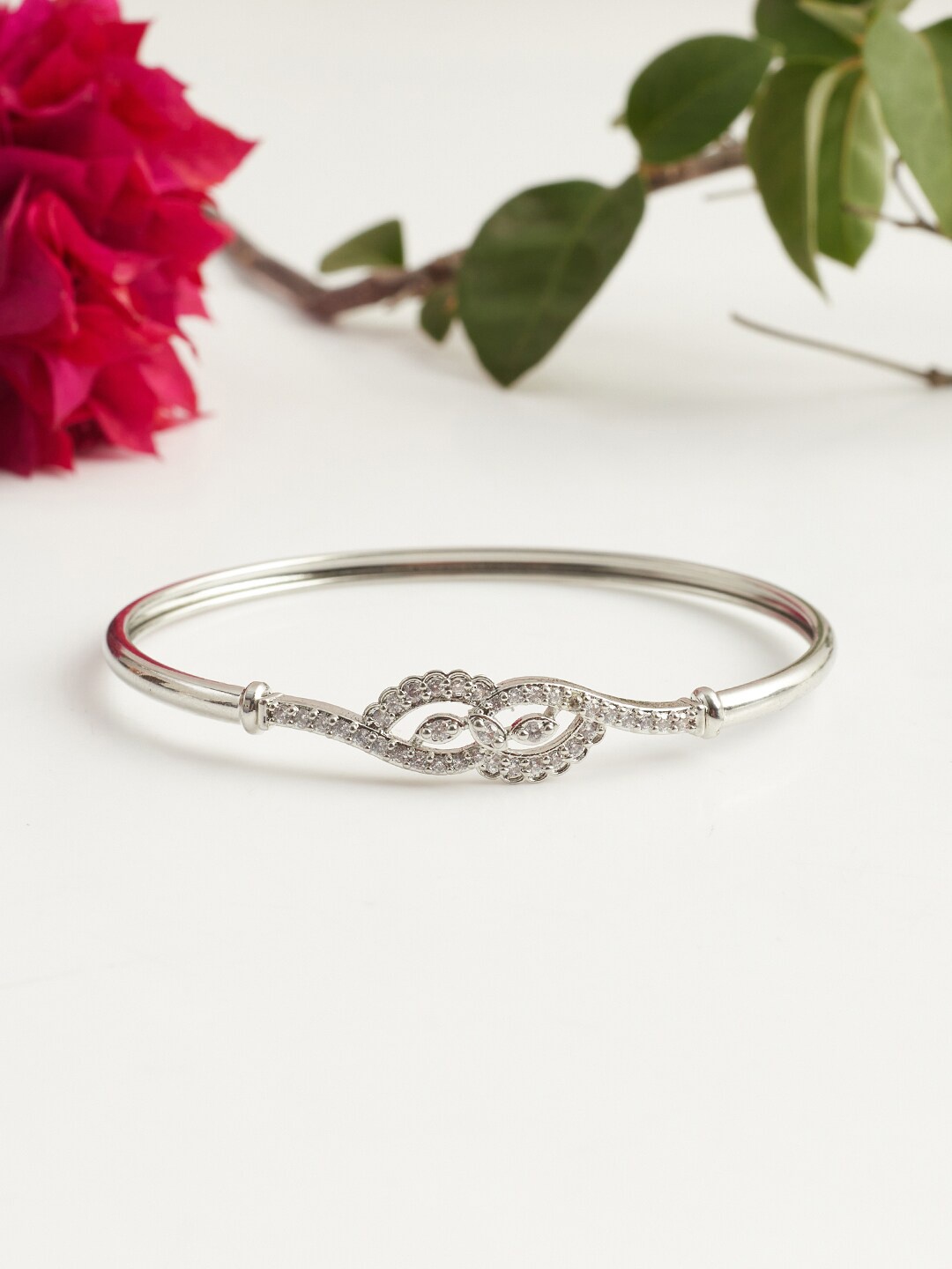 

Voylla Rhodium-Plated Cubic Zirconia Bangle-Style Bracelet, Silver