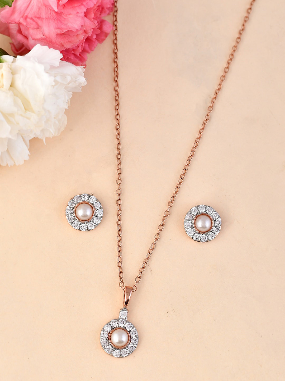 

Voylla Rose Gold-Plated CZ-Studded Jewellery Set
