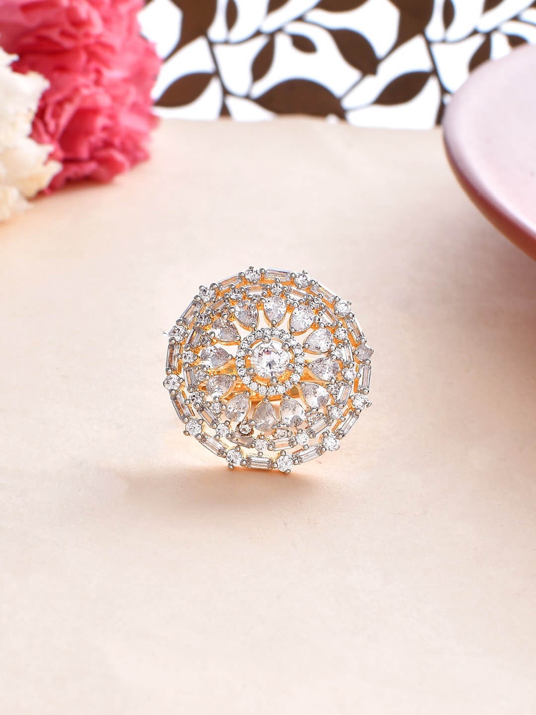 

Voylla Sparkling Elegance Gold-Plated CZ Studded Cocktail Finger Ring