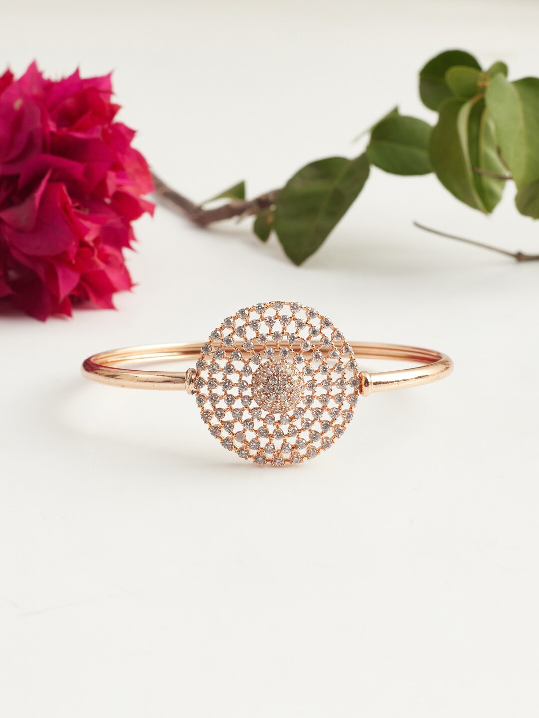 

Voylla Elegance Gold-Plated Cubic Zirconia Bangle-Style Bracelet, Rose gold