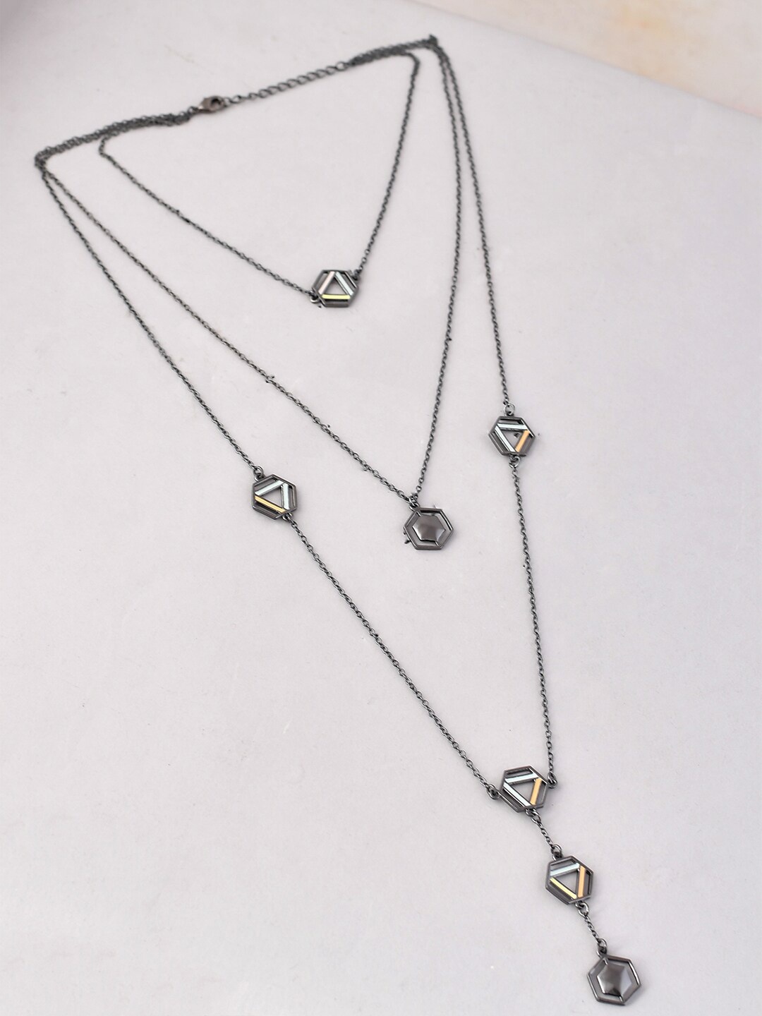 

Voylla Brass Rhodium-Plated Layered Necklace, Black