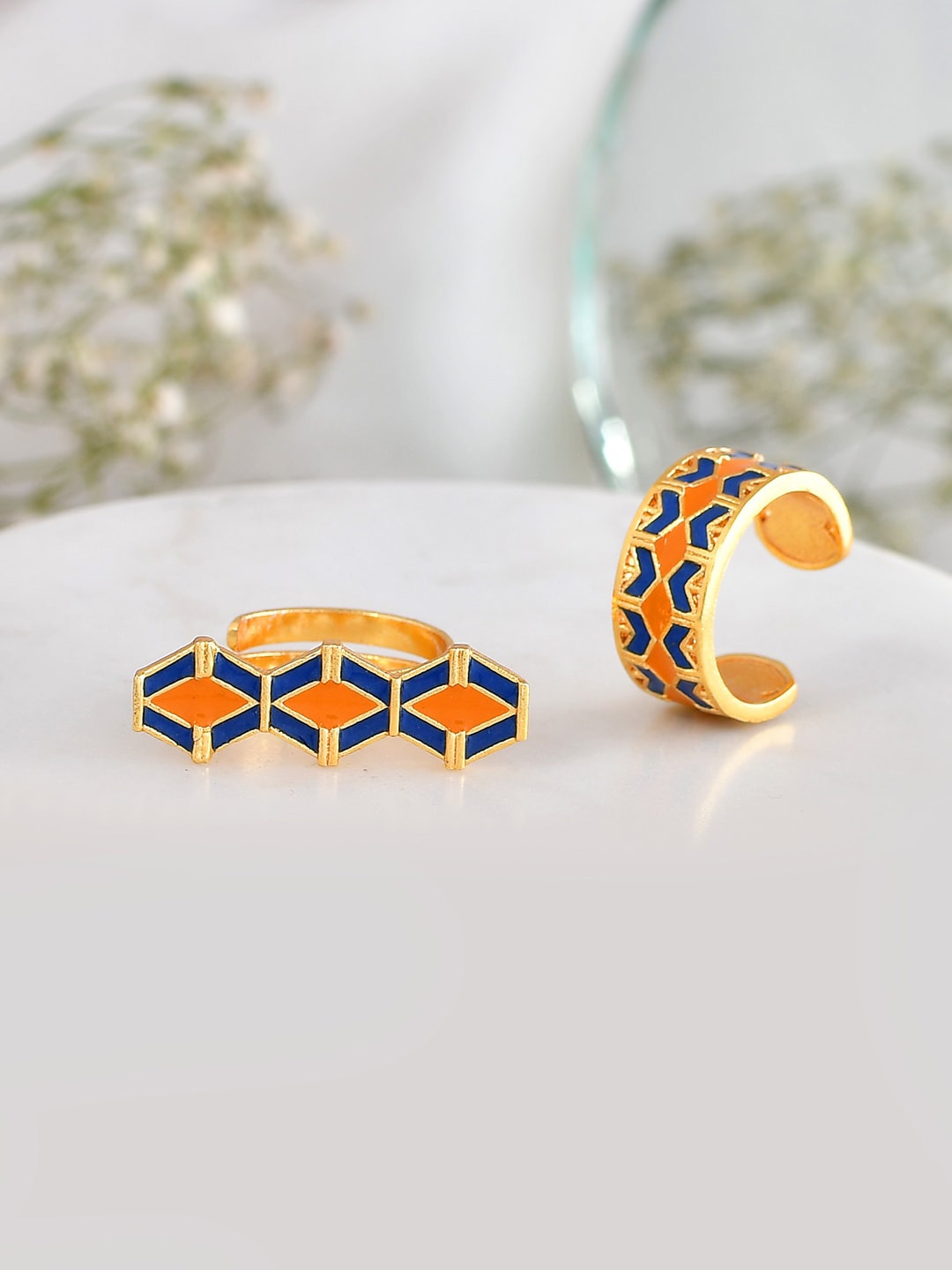 

Voylla Zulu Amina Set Of 2 Gold-Plated Enameled Rings