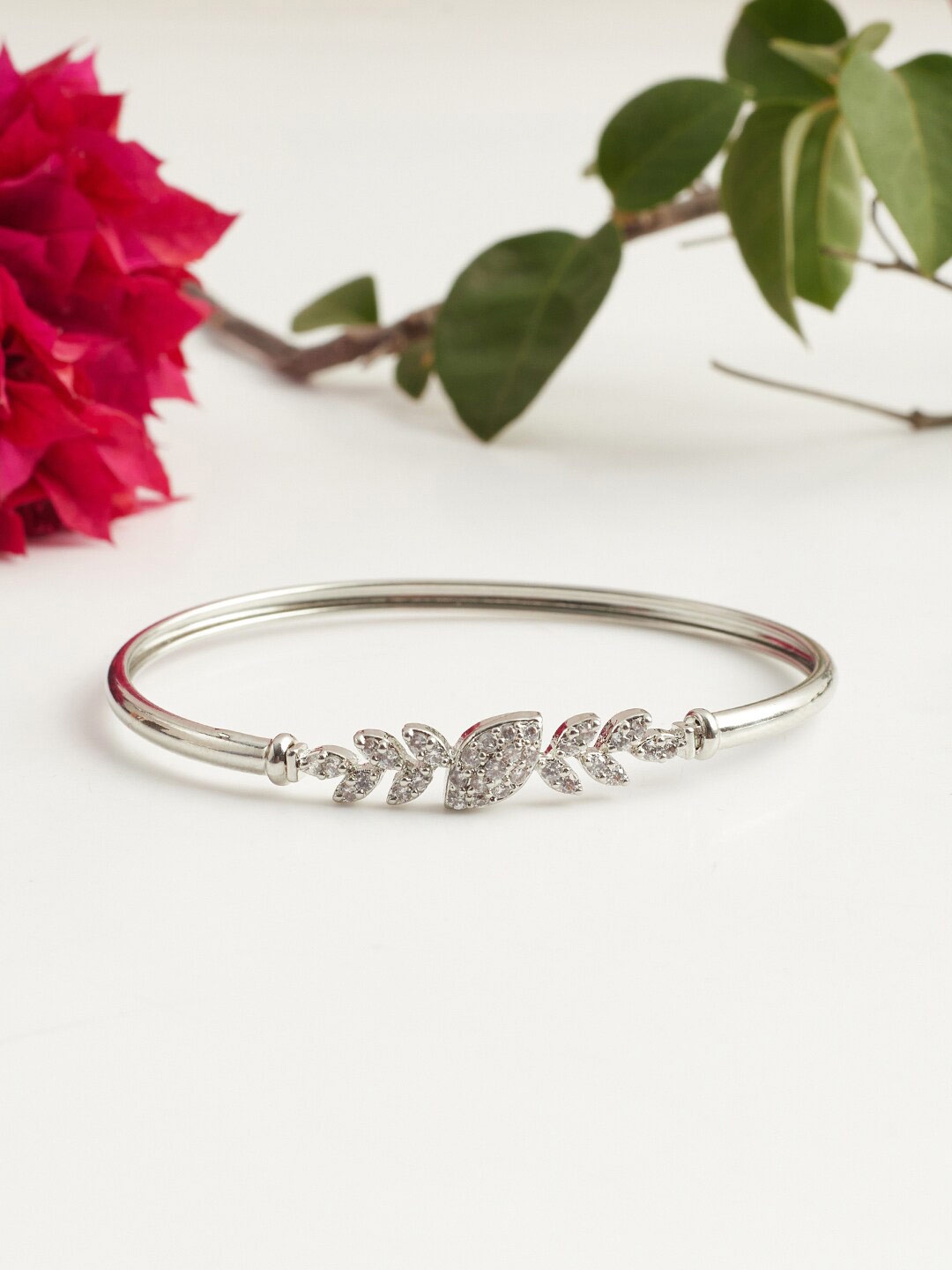 

Voylla Elegance Rhodium-Plated Cubic Zirconia Kada Bracelet, Silver