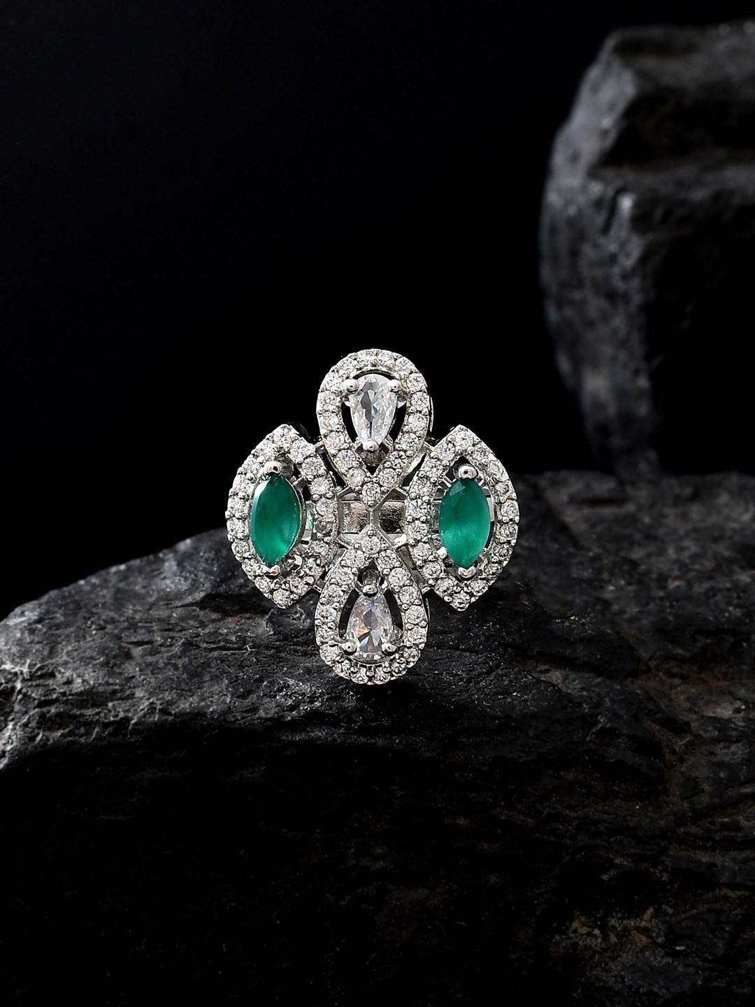 

Voylla Starlight Aurora Silver-Plated CZ Studded Finger Ring