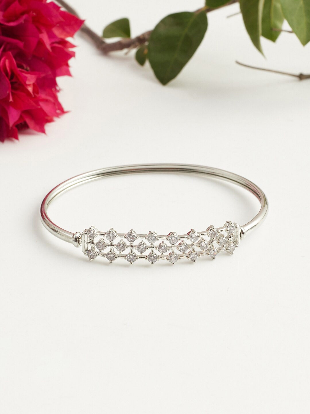 

Voylla Elegant Trail Rhodium-Plated CZ Bangle-Style Bracelet, Silver