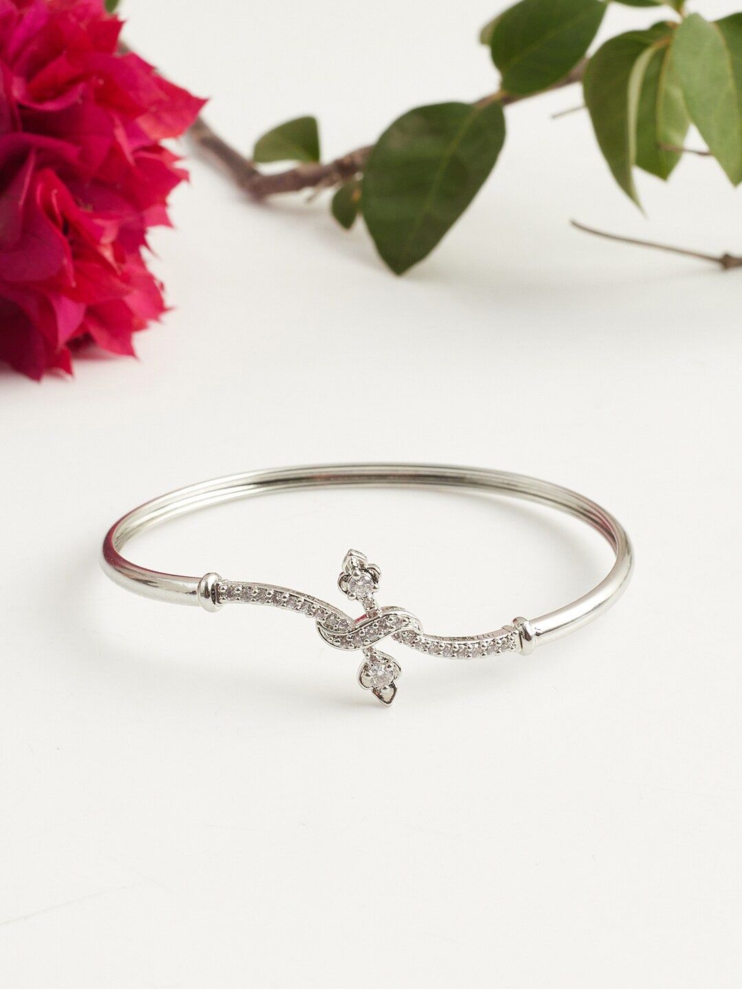

Voylla Elegance Rhodium-Plated Cubic Zirconia Kada Bracelet, Silver