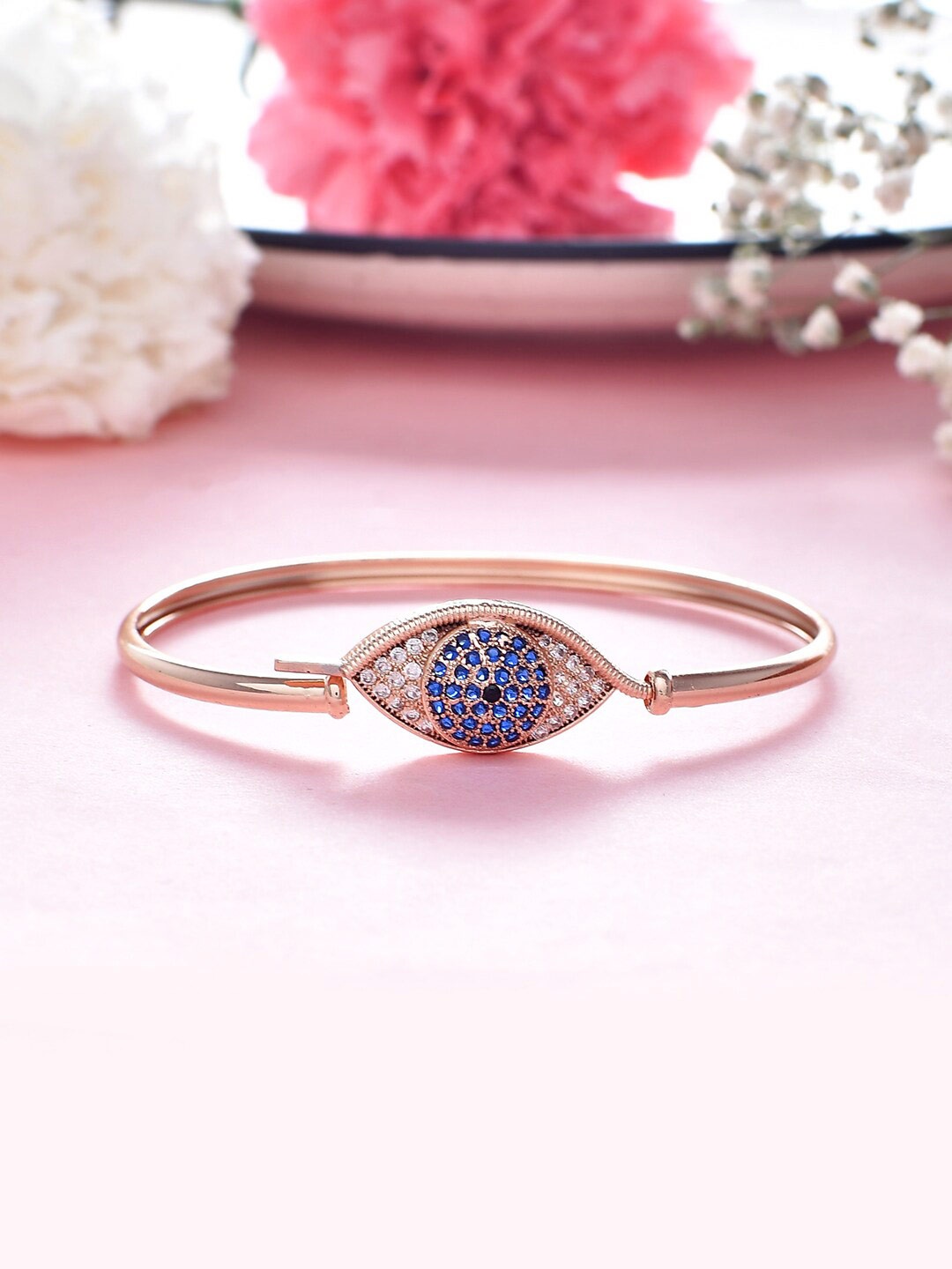 

Voylla Rose Gold-Plated Cubic Zirconia Evil Eye Bangle-Style Bracelet