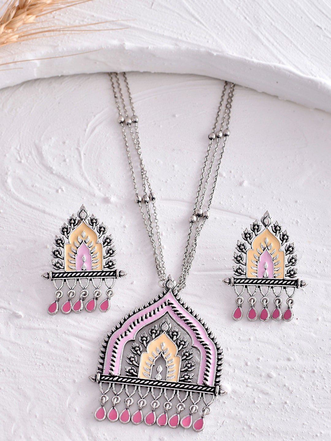 

Voylla Silver-Plated CZ-Studded Jewellery Set