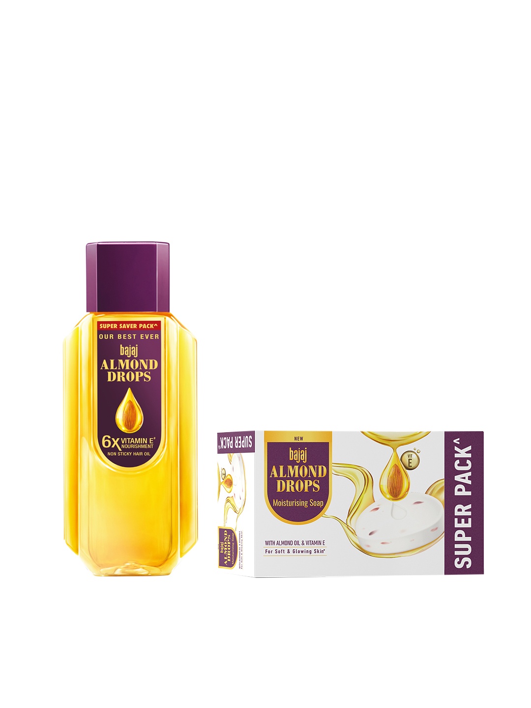 

BAJAJ CONSUMER CARE Almond Drops Non-Sticky Hair Oil + Set of 5 Almond Drops Soap, White