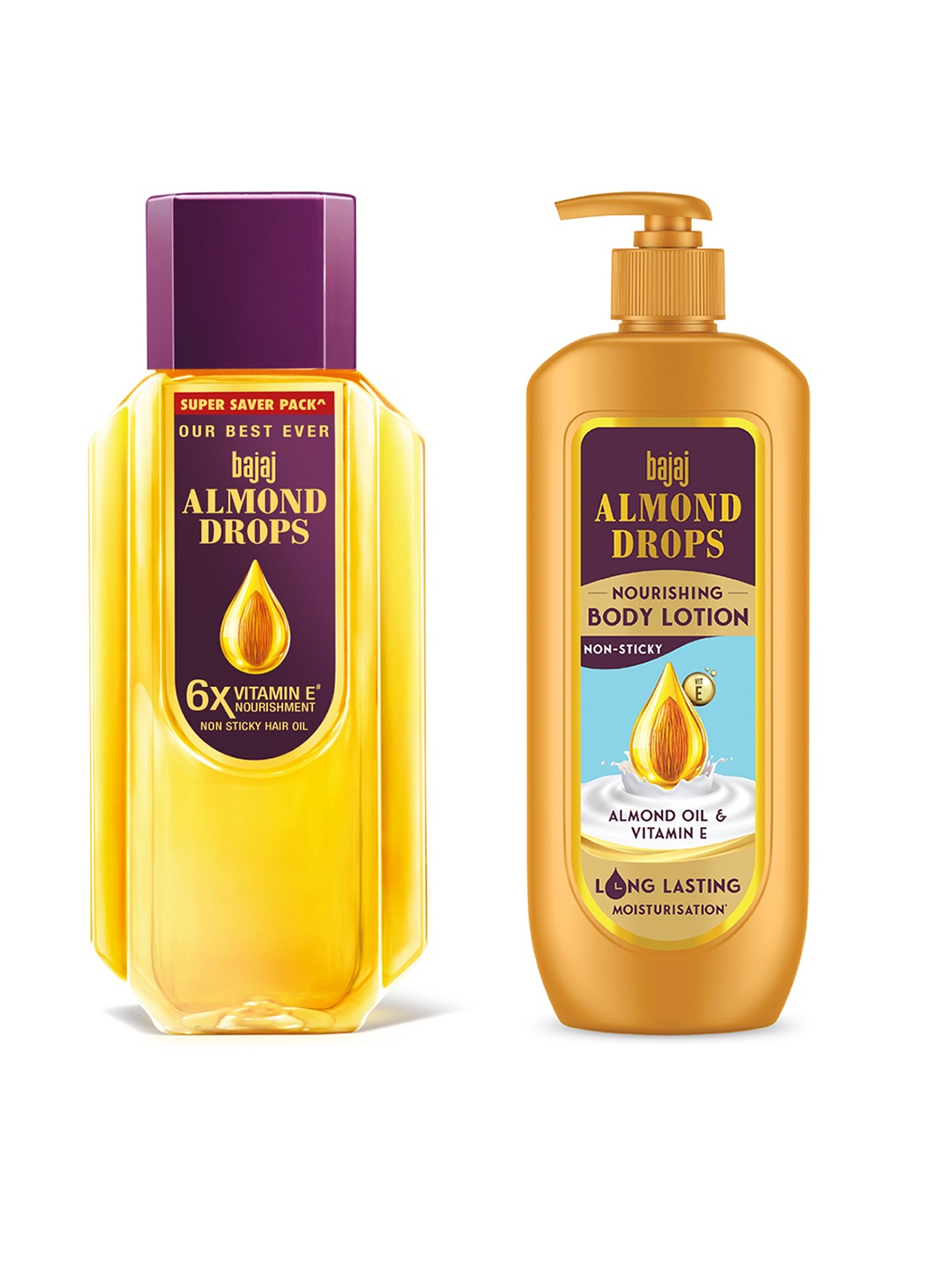 

BAJAJ CONSUMER CARE Set of Almond Drops Hair Oil 650ml & Body Lotion 600ml, Gold