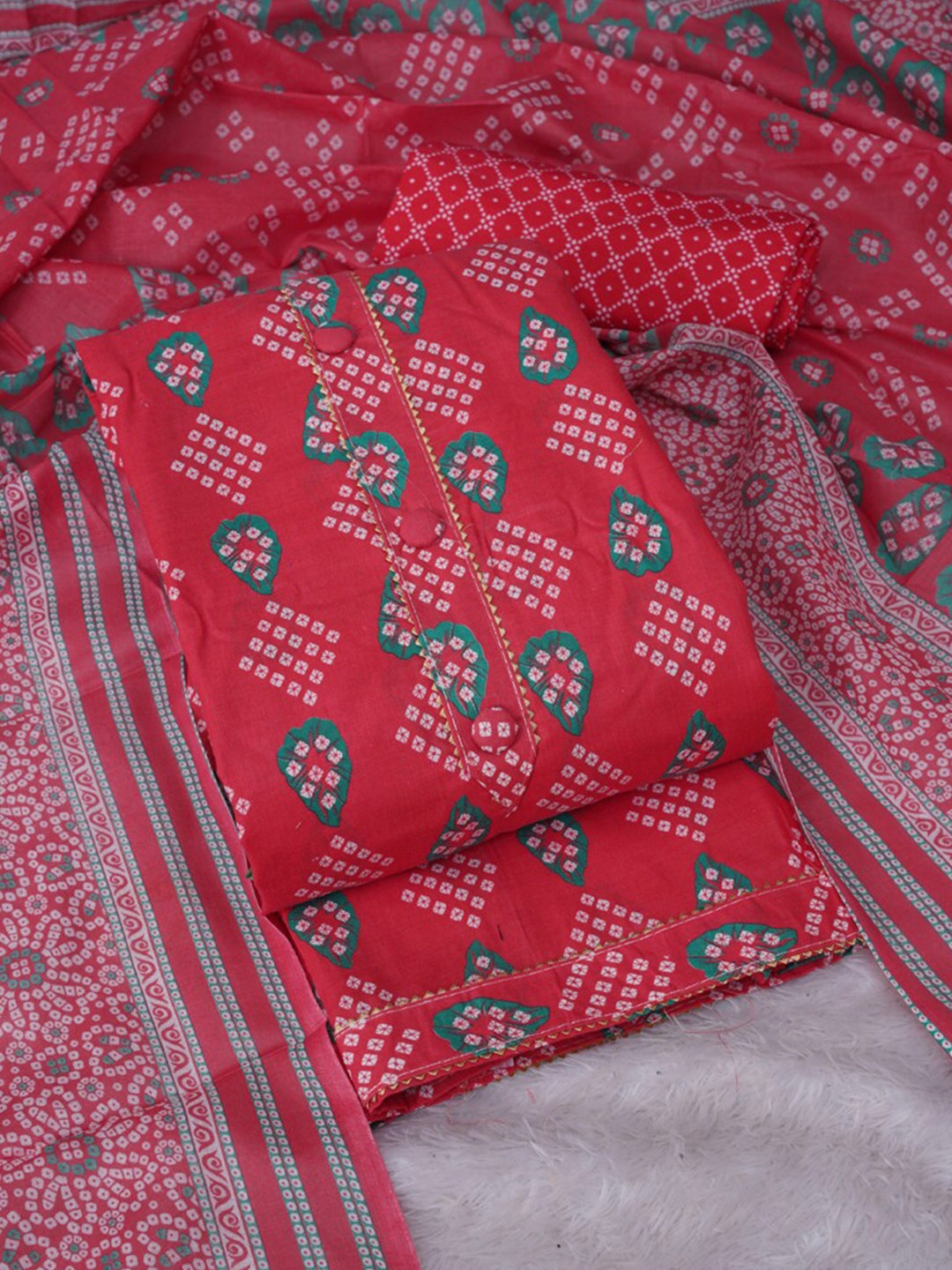 

ASISA Bandhani Printed Unstitched Dress Material, Red