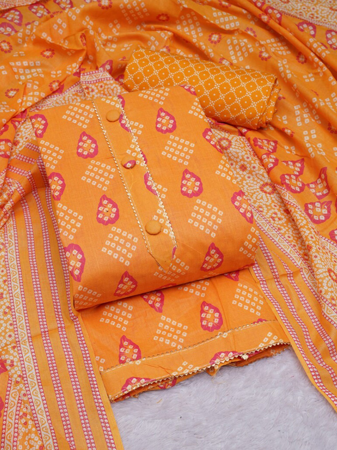 

ASISA Bandhani Printed Unstitched Dress Material, Orange
