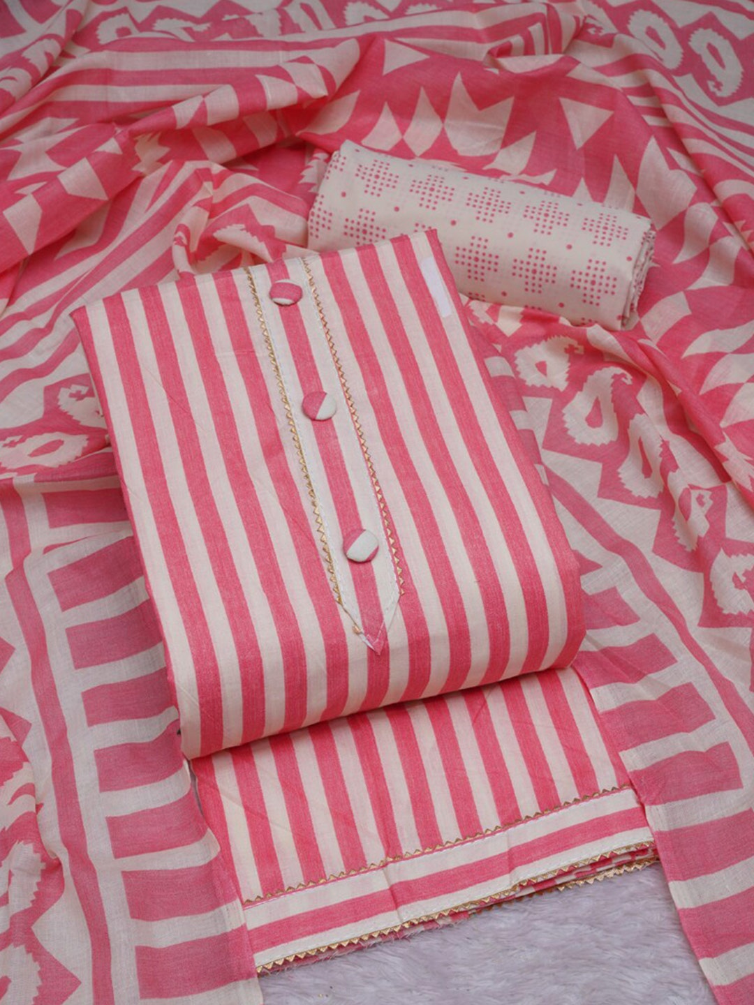 

ASISA Striped Gotta Patti Unstitched Dress Material, Peach